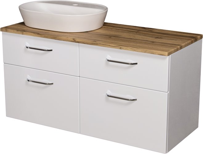 Szafka łazienkowa wisząca z umywalką nablatową 120 cm SETTO MODULO kolor biały połysk