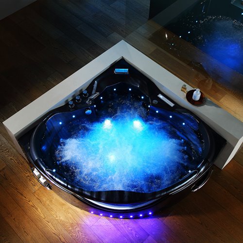 Czarna wanna z hydromasażem narożna 155x155 cm Eos 932 Hydrosan