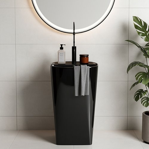 Umywalka wolnostojąca ceramiczna owalna czarny połysk 49x37x83 cm CLARO-BL-490