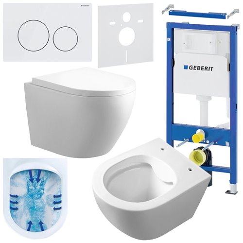 Zestaw podtynkowy stelaż GEBERIT DUOFIX + miska MIZU-WH-RIM-02 + przycisk DELTA 20 biały