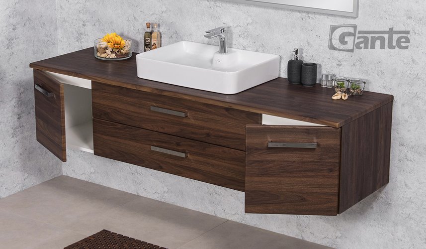 Szafka łazienkowa wisząca z umywalką nablatową 180 cm 50/2 Fokus kolor orzech