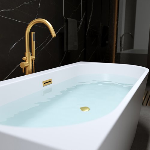 Wanna przyścienna złoty szczotkowany przelew oraz korek narożna lewa 160 cm Mera Hydrosan