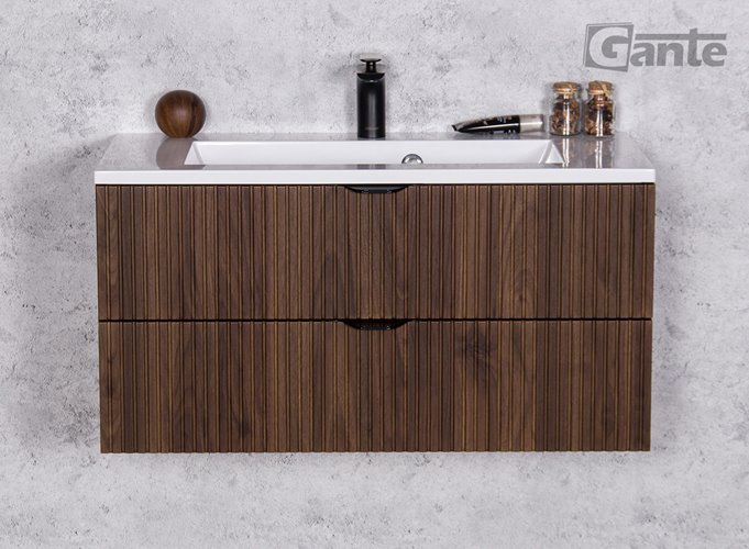 Szafka łazienkowa z lamelami wisząca z umywalką 80 cm 39/2 Victa Lamello kolor orzech