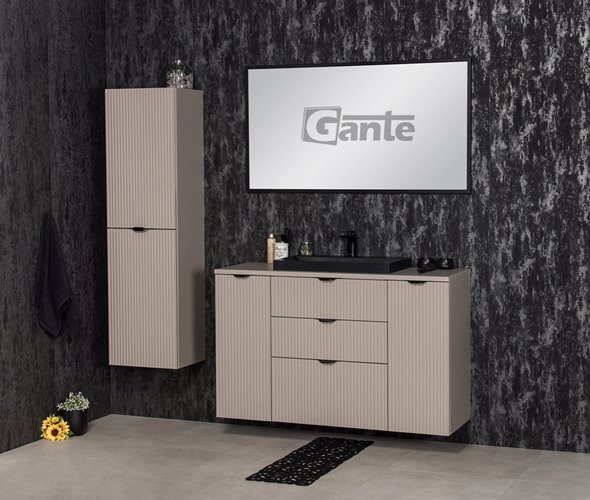 Szafka łazienkowa z lamelami wisząca z czarną nablatową umywalką 120 cm 39/3 Victa Lamello kolor fume mat