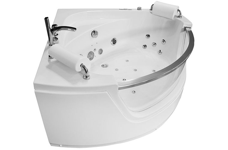 Wanna z hydromasażem narożna 135x135 cm MO-0057 podwójny biały zagłówek