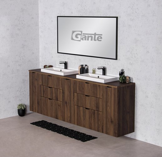 Szafka łazienkowa z lamelami wisząca z dwiema umywalkami nablatowymi 210 cm 39/3 Victa Lamello kolor orzech