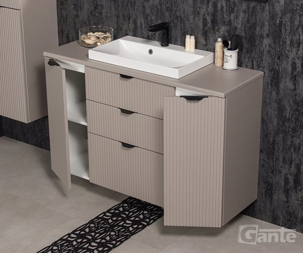 Szafka łazienkowa z lamelami wisząca z nablatową umywalką 120 cm 39/3 Victa Lamello kolor fume mat