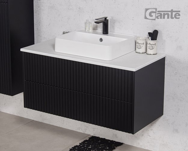 Szafka łazienkowa wisząca frezowana z umywalką 100 cm Mirage kolor czarny mat