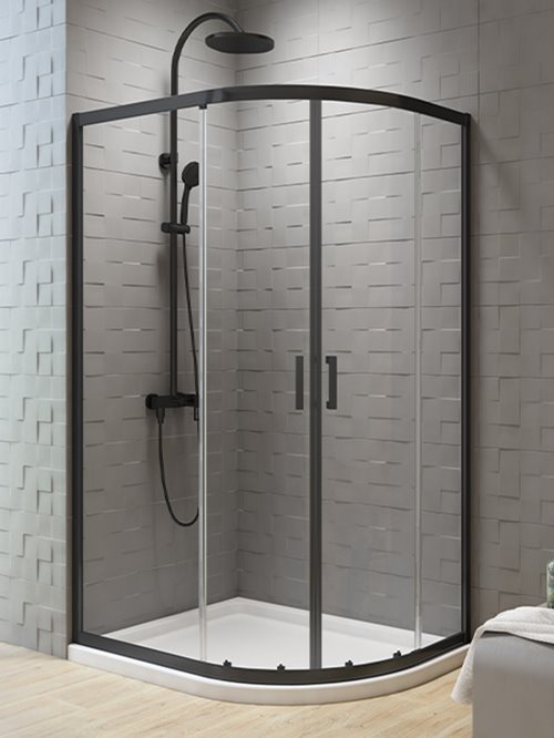 Czarna kabina asymetryczna 80x90 cm K-5464 New Varia Black New Trendy