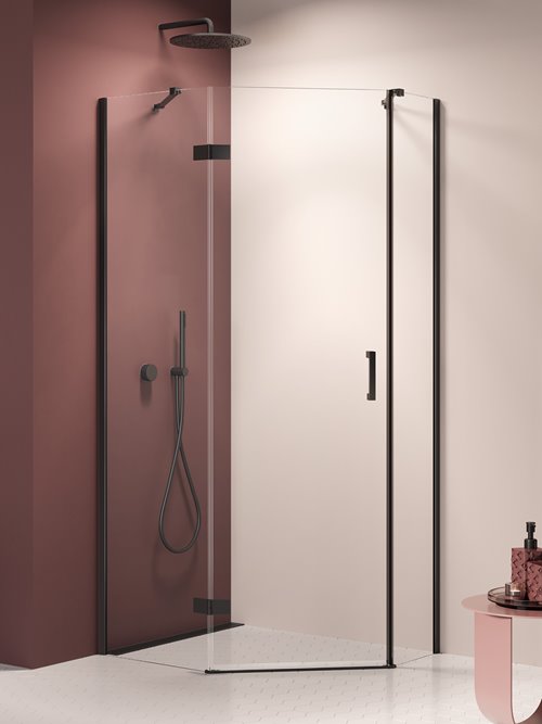 Kabina prysznicowa pięciokątna lewa drzwi uchylne kolor czarny mat 100x80 cm K-3792 New Trendy Nesta Black