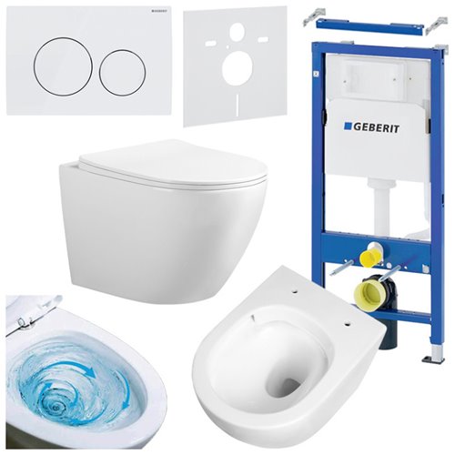 Zestaw podtynkowy stelaż GEBERIT DUOFIX + miska FLOW-WH-TR-03 + przycisk DELTA 02 biały