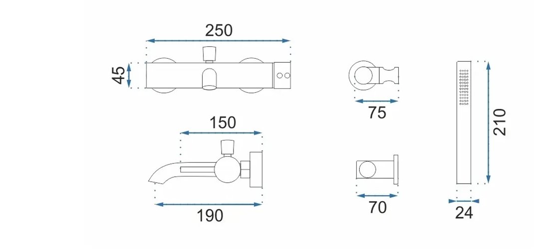 Bateria wannowa podtynkowa box Lungo Rea złoto szczotkowane