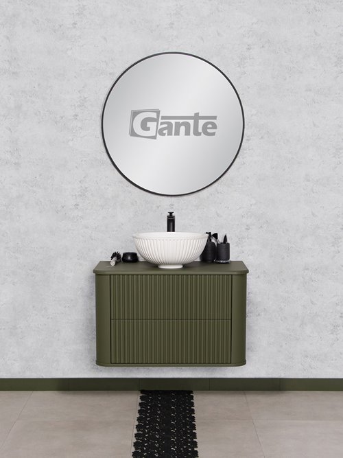 Szafka łazienkowa wisząca ryflowane fronty z umywalką LILIA 80 cm oliwkowy mat z umywalką Gante
