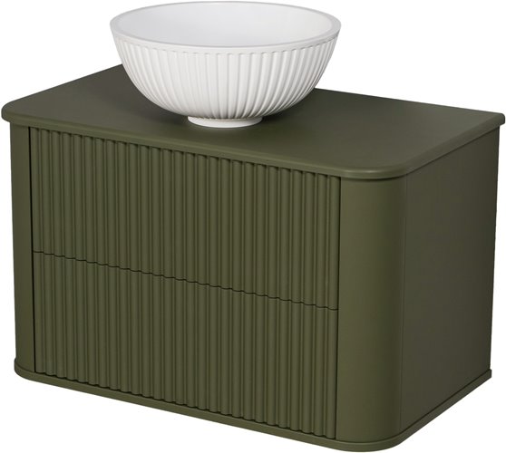 Szafka łazienkowa wisząca ryflowane fronty z umywalką LILIA 80 cm oliwkowy mat z umywalką Gante