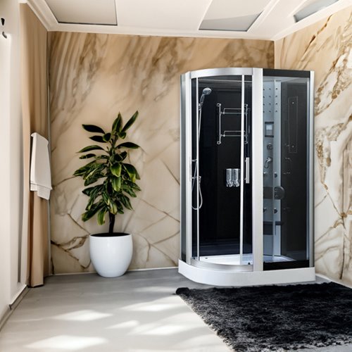 Kabina prysznicowa zabudowana na niskim brodziku 120x85 z sauną Monako Lewa