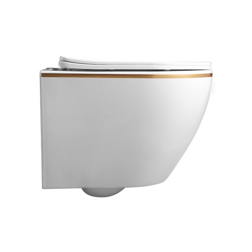 Biała miska wc wisząca złoty rant Mizu Rimless 4.0 MIZU-WH-GL-RIM-03 Hydrosan