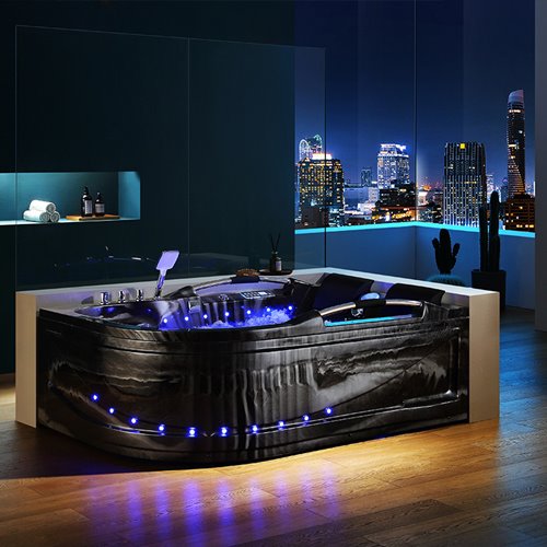 Czarna wanna z hydromasażem asymetryczna Venezia 761 Fala 180x120 prawa