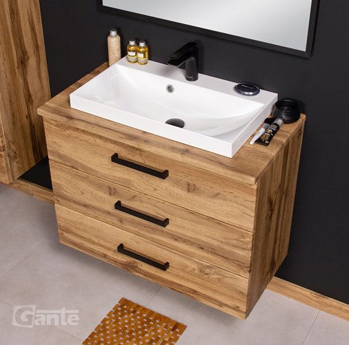 Szafka wisząca z umywalką nablatową 80 cm kolor dąb naturalny 39/3 seria Fokus Loft Gante