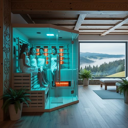 Sauna na podczerwień 6-osobowa 180x180 cm grzejniki kwarcowe i karbonowe Alta7 Infrared
