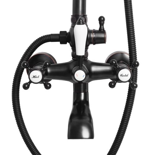 Czarny zestaw prysznicowy z wylewką retro Bergamo Rea