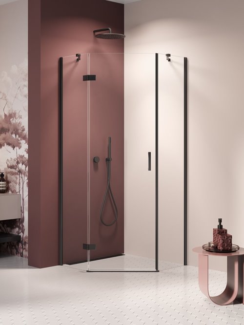 Kabina prysznicowa pięciokątna lewa drzwi uchylne kolor czarny mat 80x80 cm K-3785 New Trendy Nesta Black