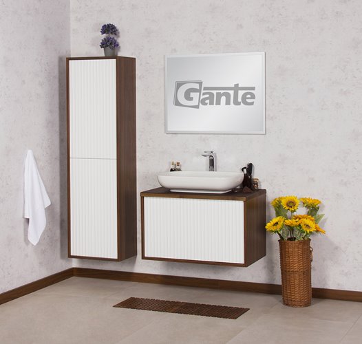 Szafka łazienkowa wisząca z umywalką dąb wenge/biały mat 80 cm Venus Gante