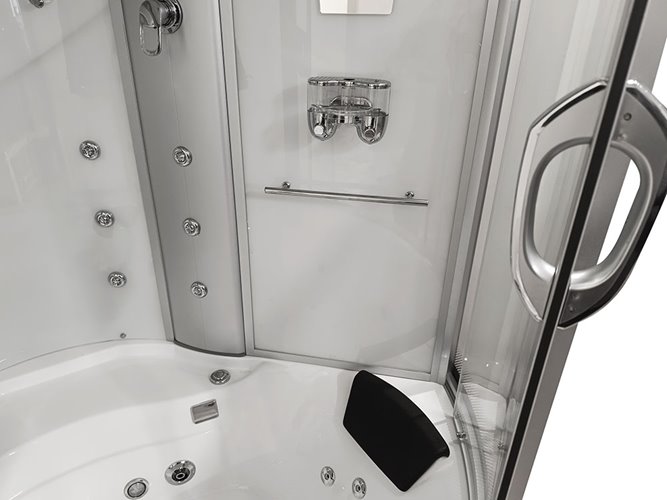 Duża kabino wanna z sauną Spa i hydromasażem białe ściany 150x150 cm MO-08150BS