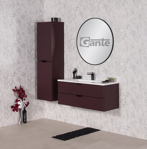 Szafka łazienkowa burgundowa z umywalką czarny uchwyt 100 cm Magnolia Gante