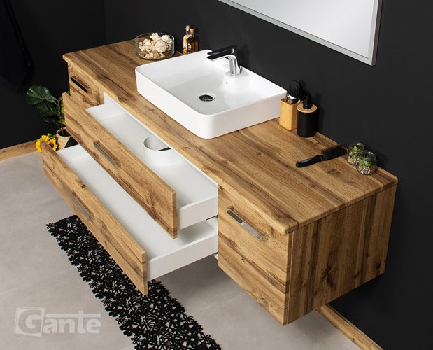 Szafka wisząca z umywalką 180 cm kolor dąb naturalny seria Fokus NE