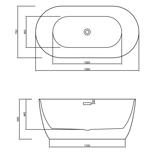 Wanna wolnostojąca czarno-biała 150 cm Cesana Hydrosan