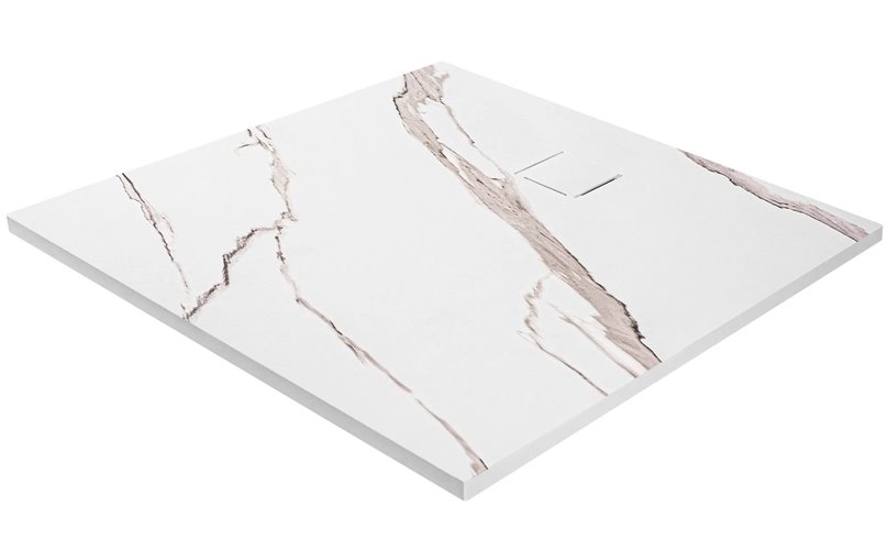 Brodzik kwadratowy biały struktura kamienia smc 90x90 Magnum Carrara White Rea
