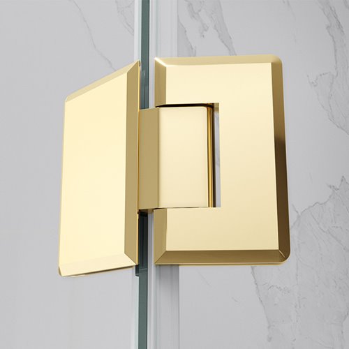 Złota kabina prysznicowa pięciokątna 100x100 drzwi uchylne KZ10C