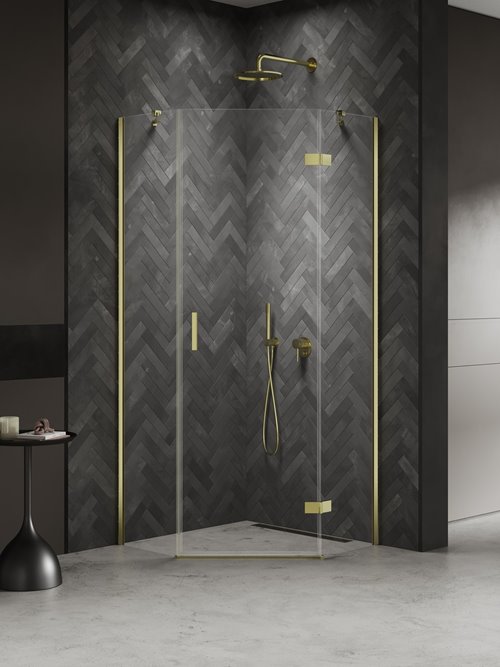 Kabina prysznicowa pięciokątna prawa drzwi uchylne kolor złoto połysk 80x80 cm K-4580 New Trendy Nesta Light Gold