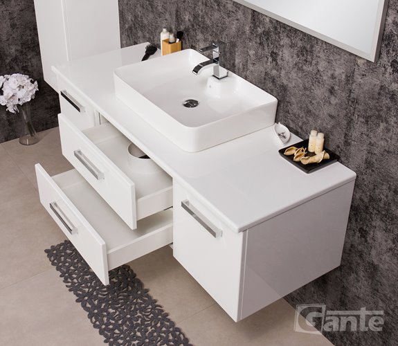 Biała szafka wisząca z umywalką140 cm seria Fokus B