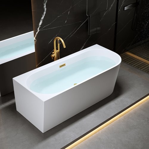 Wanna przyścienna złoty szczotkowany przelew oraz korek narożna lewa 170 cm Mera Hydrosan