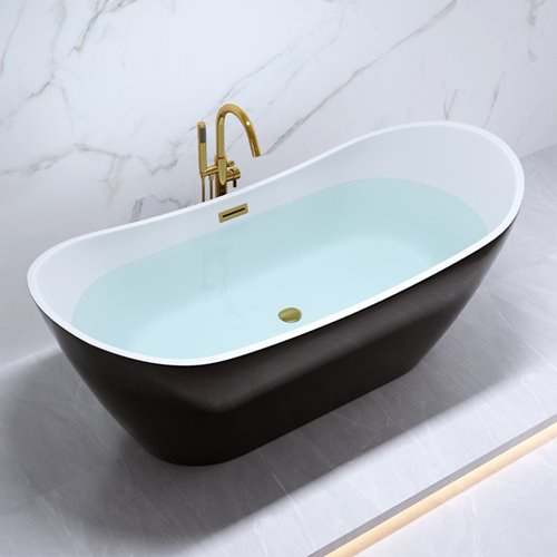 Wanna wolnostojąca czarno biała złoty przelew oraz korek 150 cm Rica Hydrosan