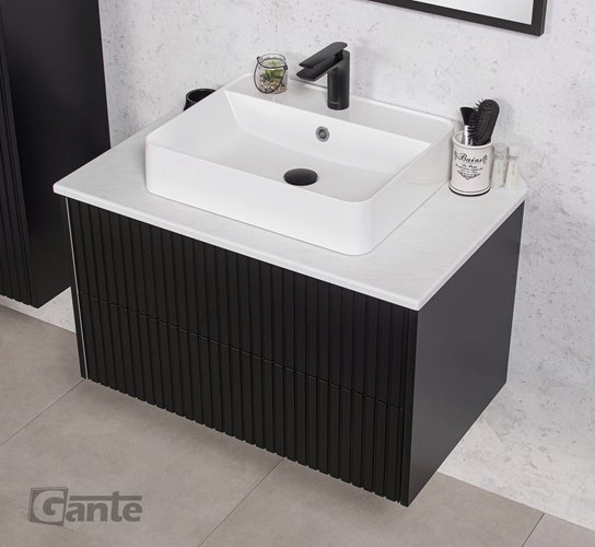 Szafka łazienkowa wisząca frezowana z umywalką 80 cm Mirage kolor czarny mat
