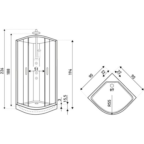Kabina prysznicowa zabudowana z hydromasażem czarna 90x90 Wega Black Kerra