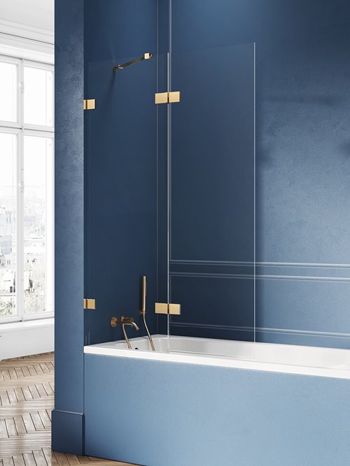 Parawan wannowy dwuelementowy wersja lewa złoty szczotkowany 100x150 EXK-2010 Avexa Gold Brushed New Trendy