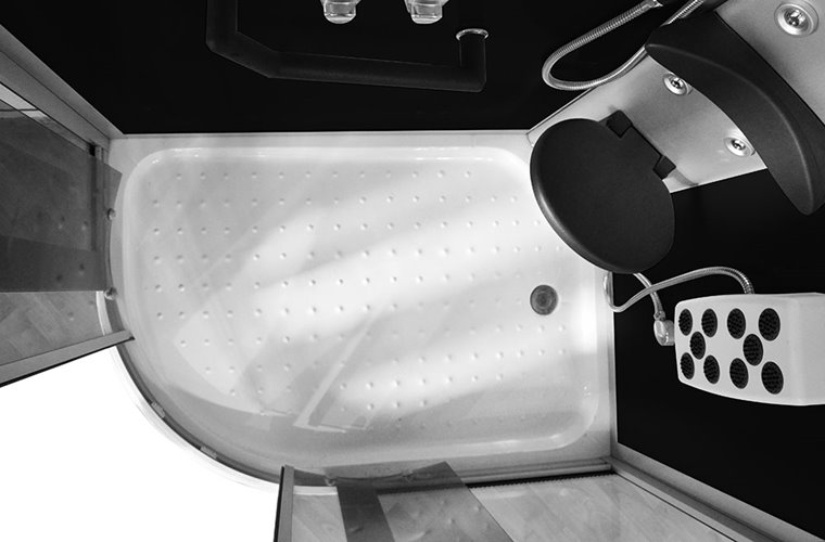 Kabina prysznicowa z hydromasażem na niskim brodziku czarne ścianki 120x85 lewa MO-18218