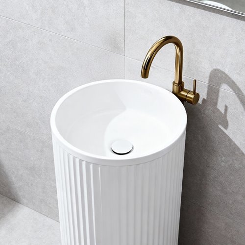 Umywalka wolnostojąca ceramiczna ryflowana okrągła biała 86x40 cm SCOT3-WH-WOF-860