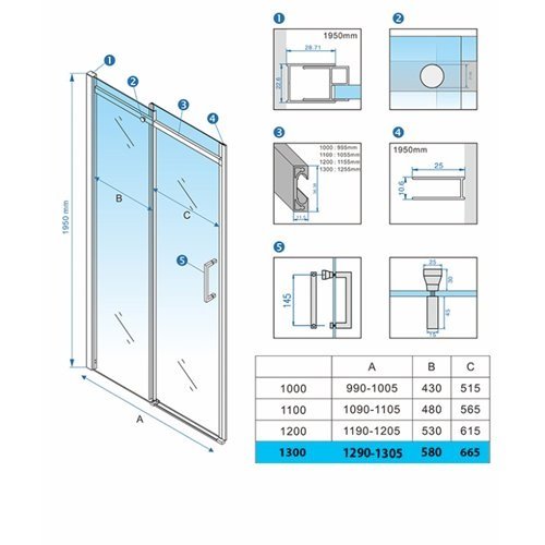 Złote szczotkowane drzwi prysznicowe do wnęki 125-130 cm rozsuwane szkło 8 mm ZES-KZ09D-GL-BR-130 zdjęcie 13