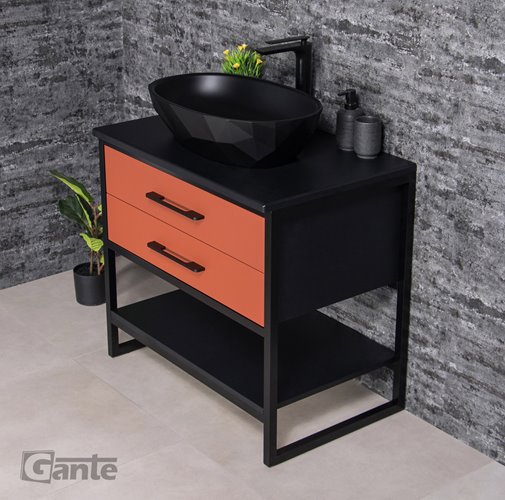 Szafka stojąca z czarną umywalką kolor ceglasty loft 80 cm seria New York