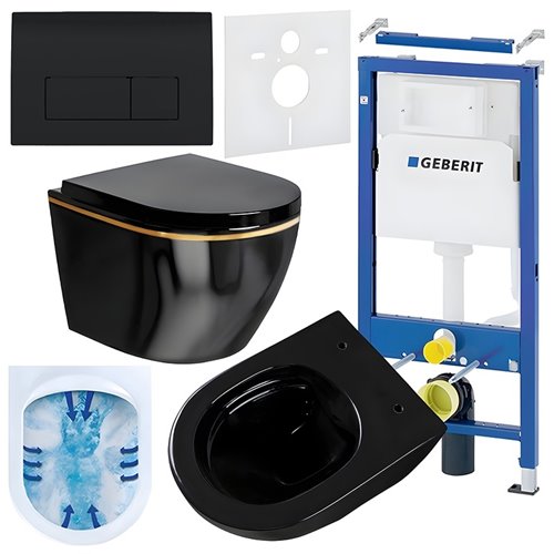 Zestaw podtynkowy stelaż GEBERIT DUOFIX + miska MIZU-BL-GL-RIM-02 + przycisk DELTA 50 czarny połysk