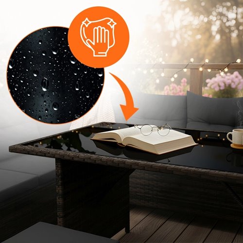 Zestaw mebli ogrodowych z technorattanu narożnik, stół, pufy Toledo brąz zdjęcie 8