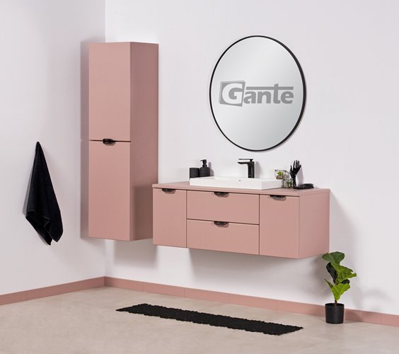 Szafka łazienkowa pudrowy róż z umywalką nablatową czarny uchwyt 120 cm Magnolia Gante