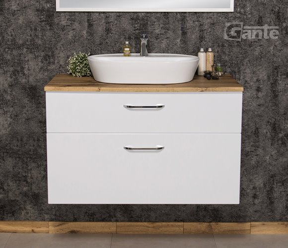 Szafka łazienkowa wisząca z umywalką nablatową 100 cm SETTO MODULO kolor biały połysk