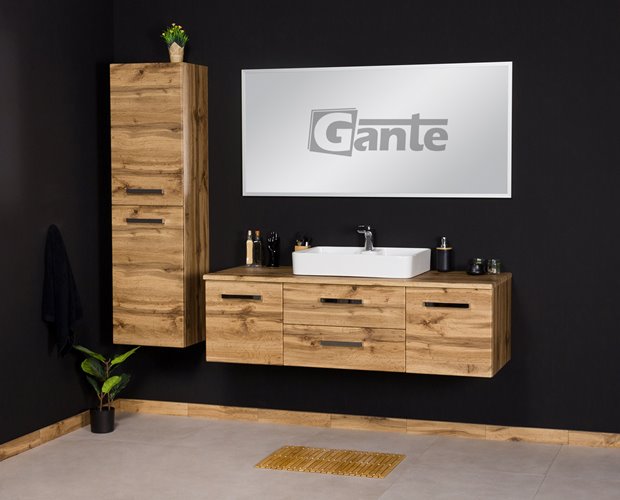 Szafka wisząca z umywalką nablatową kolor dąb naturalny 140 cm seria Fokus NE