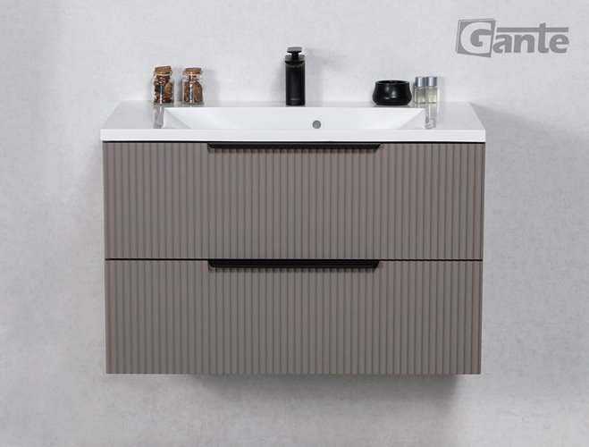 Szafka łazienkowa frezowana wisząca z umywalką 80 cm 46/2 Sydney kolor taupe