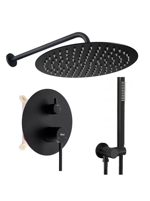 Czarny zestaw prysznicowy podtynkowy box Foss Clif Rea